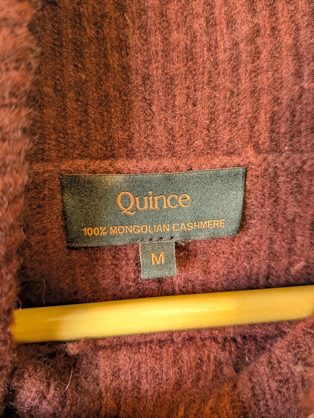 Quince Women's 100% Cashmere Ribbed Turtleneck Fisherman Sweater: Deep Burgundy - Picture 4 of 6